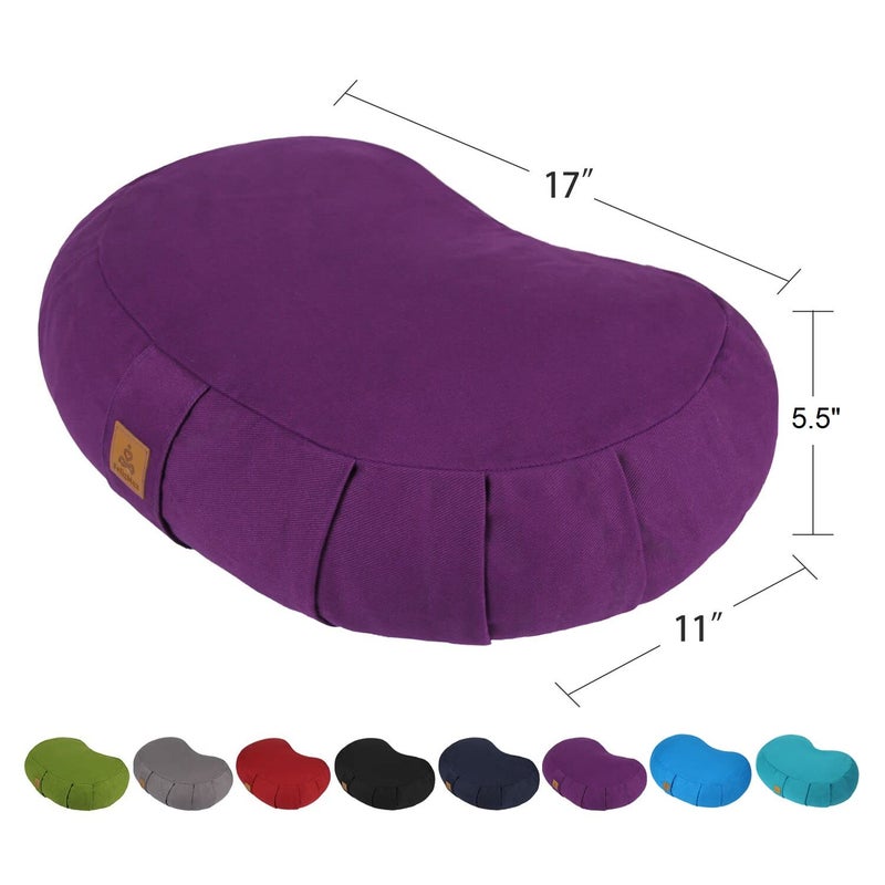 FelizMax Crescent Zafu Meditation Pillow, 44x28x14cm, Zabuton Yoga Bolster, Meditation Cushion, Floor Pouf Yoga Pillow, Zippered Organic Cotton Cover, Natural Buckwheat, Large Kneeling Pillow-Purple - Image 2
